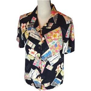Vintage Island Traders Short Sleeve Button‎ Down Tropical Rayon Shirt, Small